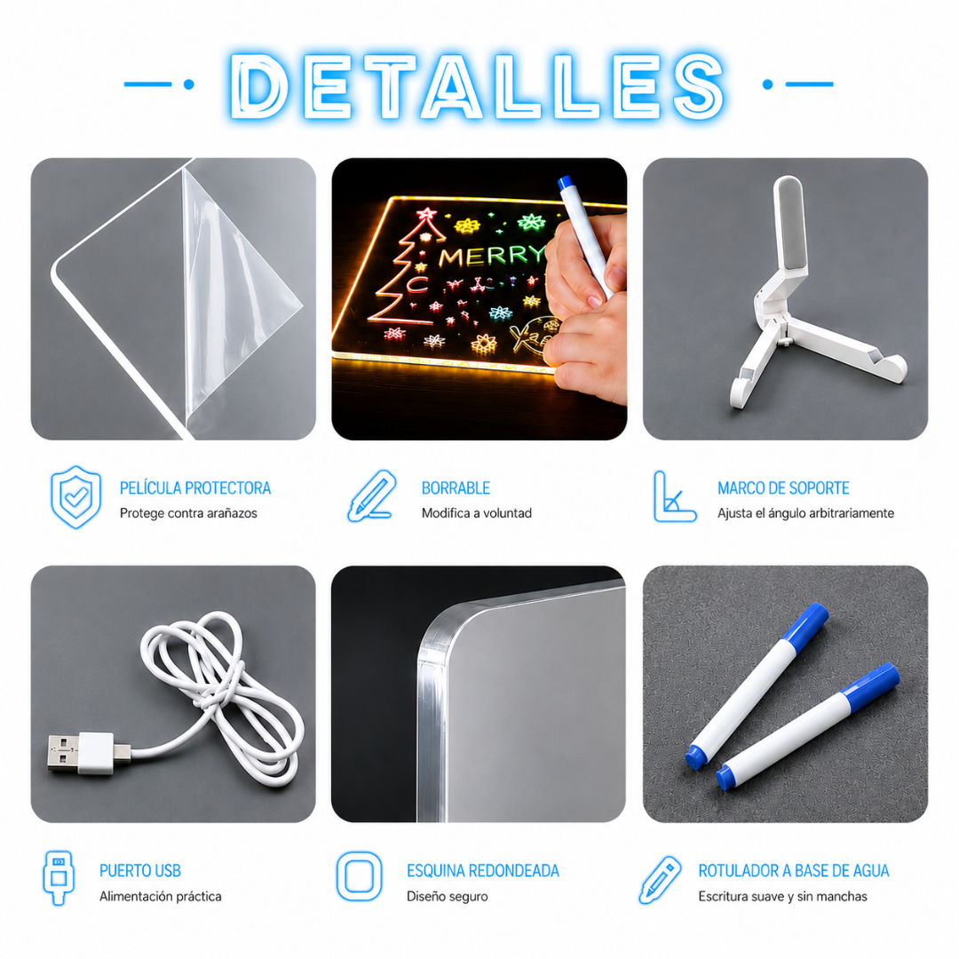 Pizarra LED Acrílica con 7 Rotuladores