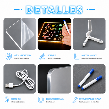Pizarra LED Acrílica con 7 Rotuladores